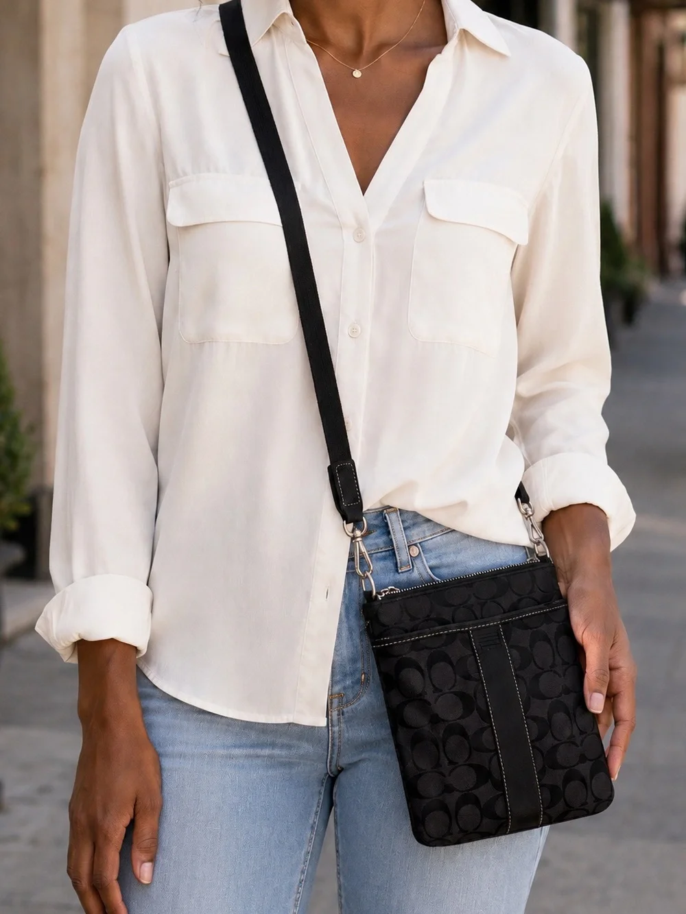 COACH Black Jacquard Crossbody Bag - Classic Designer Pattern
